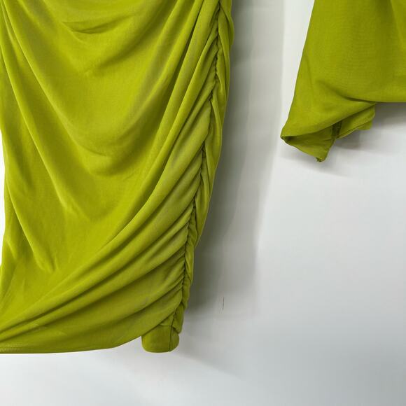 NWT Oh Polly Odyssey Fluted Sleeve Mini Dress Women's Size 8 Green Stretch Mesh - Picture 8 of 11